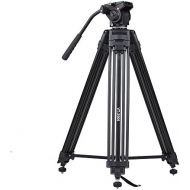Andoer 152cm5ft Camera Camcorder Tripod with 360° Fluid Damping HeadStable Middle SupportNail Foot Mg-Al Alloy Max. Load 8kg18Lbs with Carry Bag for Canon Nikon Sony DSLR ILDC