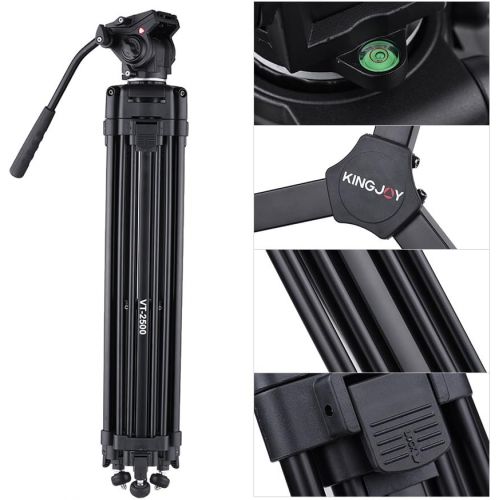  Andoer 152cm5ft Camera Camcorder Tripod with 360° Fluid Damping HeadStable Middle SupportNail Foot Mg-Al Alloy Max. Load 8kg18Lbs with Carry Bag for Canon Nikon Sony DSLR ILDC