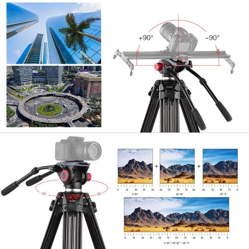  Andoer Professional Aluminum Alloy Video Camera Tripod with Dual Handled Fluid Hydraulic Head for Camera Camcorder (67inch)