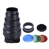 Andoer Conical Snoot Light Modifier with 50 Degree Honeycomb & 5 pcs Color Filter for Canon Nikon Yongnuo Godox Vivitar Neewer On-camera Speedlite Photography