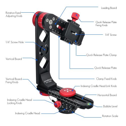  Andoer PH-720B 720° Panoramic Head Aluminium Alloy with Arca-Swiss Standard Ball Head Quick Release Plate Carry Bag Max. Load 10kg for Nikon Canon Sony DSLR Camera