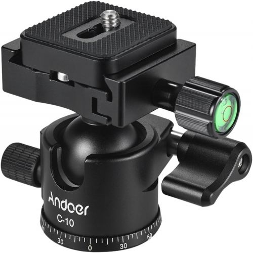  Andoer C-10 Aluminum Alloy Camera Tripod Ball Head Mini Ballhead Low Center of Gravity for Canon Nikon Sony DSLR ILDC Cameras Max. Load 6kg Black