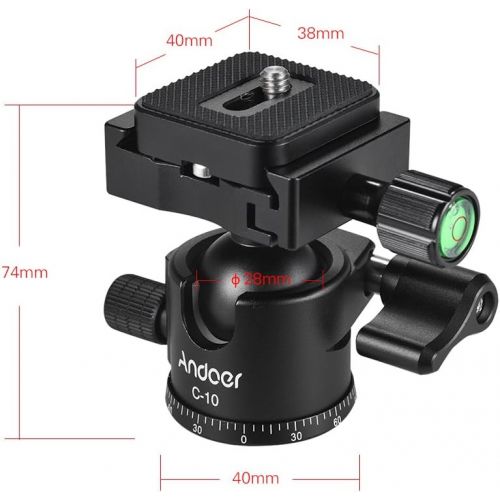  Andoer C-10 Aluminum Alloy Camera Tripod Ball Head Mini Ballhead Low Center of Gravity for Canon Nikon Sony DSLR ILDC Cameras Max. Load 6kg Black