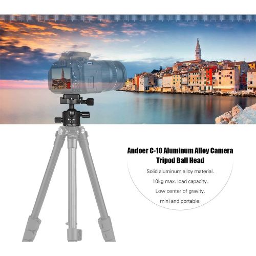  Andoer C-10 Aluminum Alloy Camera Tripod Ball Head Mini Ballhead Low Center of Gravity for Canon Nikon Sony DSLR ILDC Cameras Max. Load 6kg Black