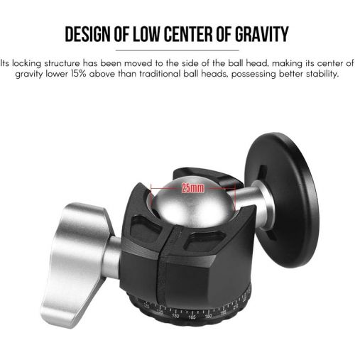  Andoer D-25 CNC Machining Aluminum Alloy Double Notch Ball Head Mini Ballhead Low Center of Gravity for Manfrotto etc Tripod Monopod for Canon Nikon Sony DSLR ILDC Cameras Max Load