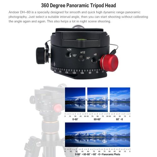  Andoer DH-60 Panoramic Ball Head Indexing Rotator HDR Tripod Head CNC Aluminum Alloy Max. Load 33Lbs for Canon Nikon Sony DSLR Camera