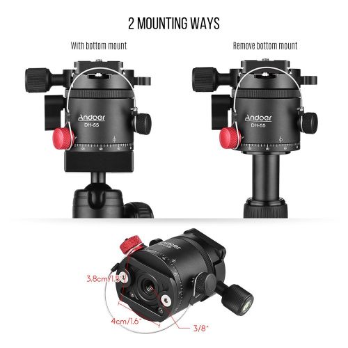  Andoer DH-55 Indexing Rotator HDR Panorama Panoramic Ball Head with 14 Quick Release Plate Bubble Level Bag Aluminum Alloy Max. Load 15kg33Lbs for Camera Tripod