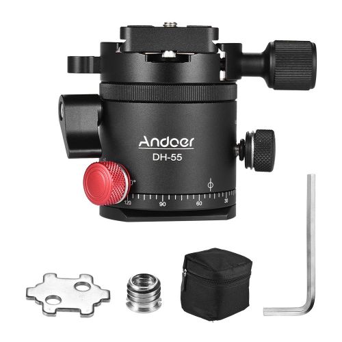  Andoer DH-55 Indexing Rotator HDR Panorama Panoramic Ball Head with 14 Quick Release Plate Bubble Level Bag Aluminum Alloy Max. Load 15kg33Lbs for Camera Tripod