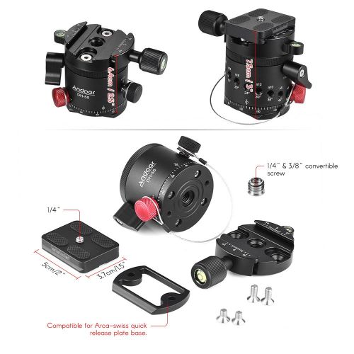  Andoer DH-55 Indexing Rotator HDR Panorama Panoramic Ball Head with 14 Quick Release Plate Bubble Level Bag Aluminum Alloy Max. Load 15kg33Lbs for Camera Tripod