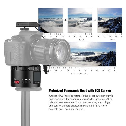  Andoer MA2 Electric Motorized Panoramic Ball Head Time Lapse Tripod Head with LCD Screen Built-in Battery for Canon Nikon Sony DSLR Camera for iPhone X 8 7 Plus 6s Smartphone for G