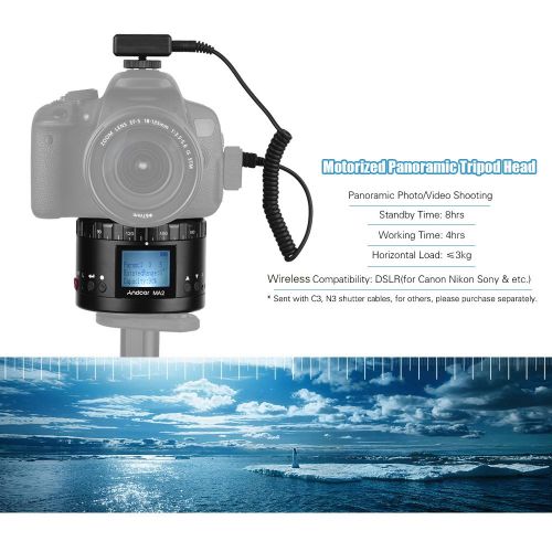  Andoer MA2 Electric Motorized Panoramic Ball Head Time Lapse Tripod Head with LCD Screen Built-in Battery for Canon Nikon Sony DSLR Camera for iPhone X 8 7 Plus 6s Smartphone for G