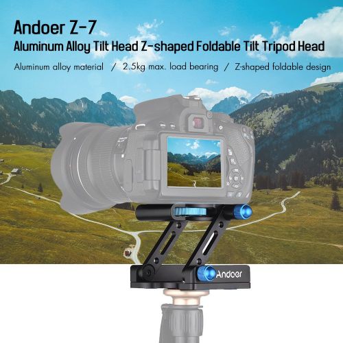  Andoer Z-7 Aluminum Alloy Tilt Head Z-shaped Foldable Quick Release Plate Tilt Tripod Head for Canon Nikon Sony DSLR ILDC Camera Max. Load Capacity 2.5kg