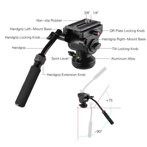  Andoer Tripod Action Fluid Drag Pan Head Hydraulic Panoramic Photographic Video Head for Canon Nikon Sony DSLR Camera Camcorder Shooting Filming