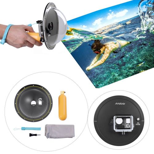  Andoer 6 Semicircular Underwater 5M Waterproof Cover Acrylic Housing Diving Lens Dome Port with Floating Handheld Grip for Gopro Hero 43+3 Sports Camera Action Cam