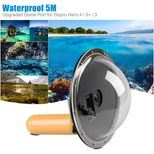  Andoer 6 Semicircular Underwater 5M Waterproof Cover Acrylic Housing Diving Lens Dome Port with Floating Handheld Grip for Gopro Hero 43+3 Sports Camera Action Cam