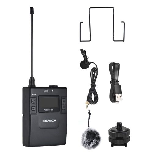  Andoer CoMica CVM-WM300TX UHF 96-Channel Wireless Metal Microphone Transmitter with Lavalier Mic Built-in Lithium Battery 3.7V 2000mAh for DSLR Camera Camcorder