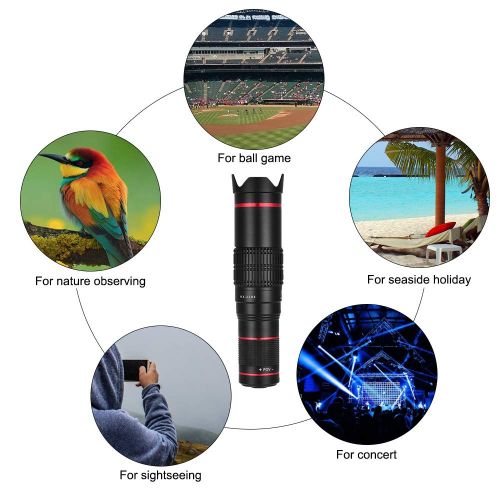  Andoer-1 Andoer Portable Clip-on Phone Camera Lens Kit 22X Zoom Telephoto Lens Mobile Phone Zoom Telescope Adjustable Smartphone Lens Support Naked Eye Observation with Tripod for iPhoneX8