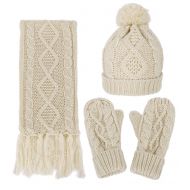 Andorra ANDORRA 3 in 1 Women Soft Warm Thick Cable Knitted Hat Scarf & Gloves Winter Set