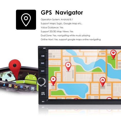  Hizpo Double 2 Din Android 8.1 Car Stereo Radio GPS Navigation Support 4G WiFi Bluetooth Mirrorlink Rear Camera