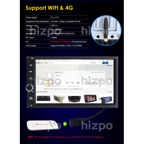  Hizpo Double 2 Din Android 8.1 Car Stereo Radio GPS Navigation Support 4G WiFi Bluetooth Mirrorlink Rear Camera