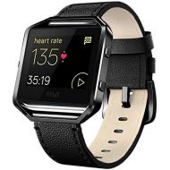 [아마존베스트]Andyou for Fitbit Blaze Bands Leather with Frame Small Large (5-8.2), Genuine Leather Replacement Band with Silver/Rose Gold/Black Metal Frame for Fitbit Blaze Women Men, Black, Br