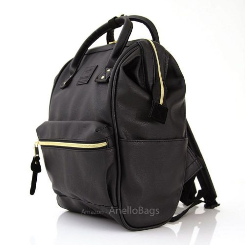  Japan Anello Backpack Unisex BLACK MINI SMALL PU LEATHER Rucksack School Bag Campus