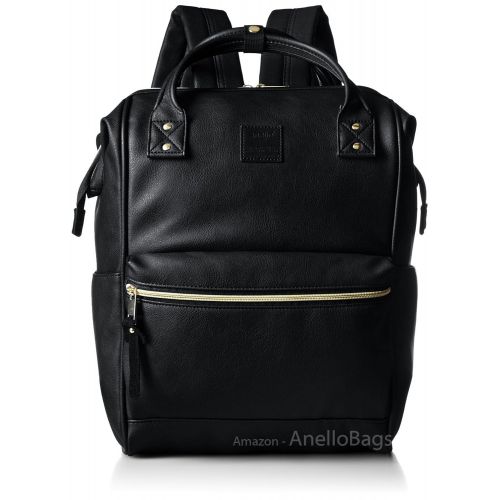  Japan Anello Backpack Unisex BLACK LARGE PU LEATHER Rucksack School Bag Campus