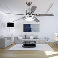 AnfersonLight Anfersonlight Modern LED Ceiling Fan 5 Stainless Steel Blades and Remote Control 3-Light Changes Indoor Mute Energy Saving Fan Chandelier for Home Decoration (48 inches)
