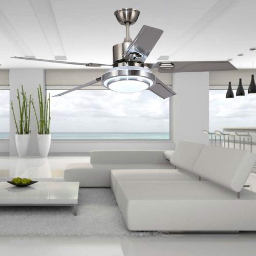  AnfersonLight Anfersonlight Modern LED Ceiling Fan 5 Stainless Steel Blades and Remote Control 3-Light Changes Indoor Mute Energy Saving Fan Chandelier for Home Decoration (48 inches)