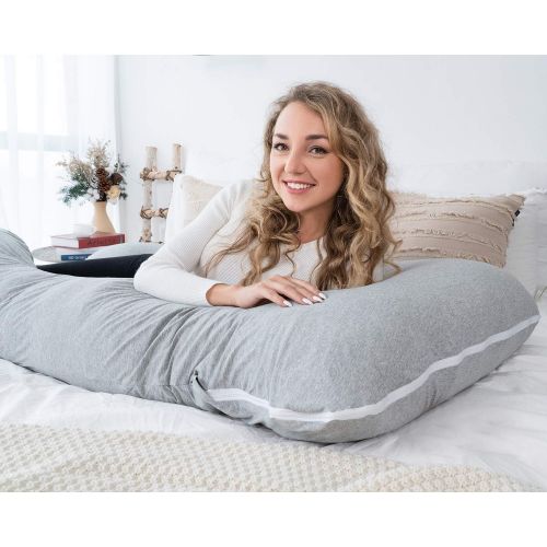  [아마존베스트]AngQi Pregnancy Pillow, U Shaped Maternity Pillow for Pregnant Women with Body Pillow Jersey Cover and Vest Cover, 55-inch