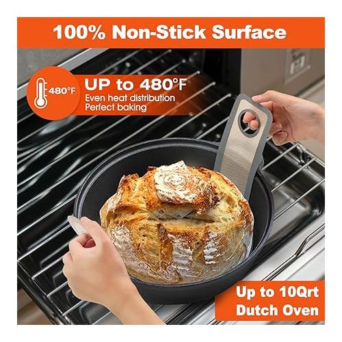  Large Silicone Bread Sling Dutch Oven - 9.5 inch Non-Stick & Easy Clean Reusable Silicone Bread Baking Mat. With Extra Long Handles Bread Baking Sheet Liner, 1 Grey pcs for Transferable Dough