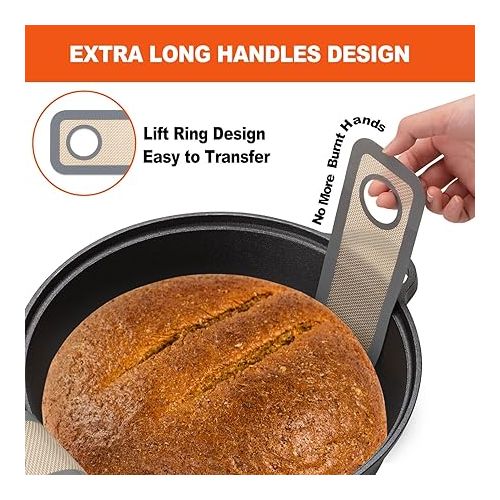  Large Silicone Bread Sling Dutch Oven - 9.5 inch Non-Stick & Easy Clean Reusable Silicone Bread Baking Mat. With Extra Long Handles Bread Baking Sheet Liner, 1 Grey pcs for Transferable Dough