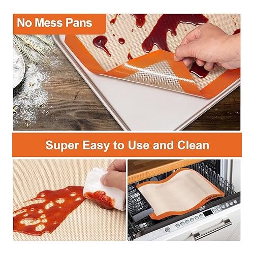  Silicone Baking Mat Sheets Set, Easy Clean &Non-Stick Food Grade Reusable Baking Mat, 2 Half Sheet Baking Mats Silicone for Oven, Macarons, Cookies and Pastry