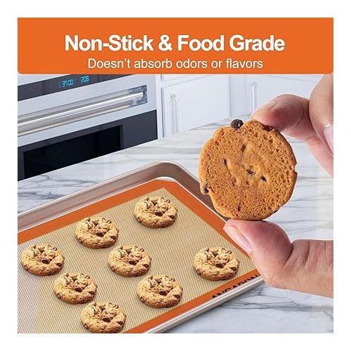  Silicone Baking Mat Sheets Set, Easy Clean &Non-Stick Food Grade Reusable Baking Mat, 2 Half Sheet Baking Mats Silicone for Oven, Macarons, Cookies and Pastry