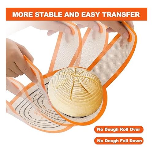  Silicone Bread Sling Dutch Oven - Best Japan Silicone. Non-Stick & Easy Clean Reusable Silicone Bread Baking Mat. With Extra Long Handles Bread Baking Sheet Liner, 2 Orange Set for Transferable Dough