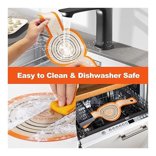  Silicone Bread Sling Oval - Non-Stick & Easy Clean Reusable Oval Silicone Baking Mat for dutch oven. With Long Handles Sourdough Bread Baking mat tools supplier Liner, 2 Orange Set
