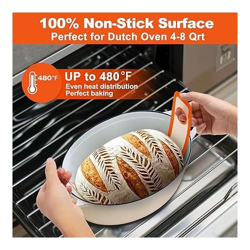  Silicone Bread Sling Oval. Non-Stick & Easy Clean Reusable Oval Silicone Baking Mat for dutch oven. With Long Handles Sourdough Bread Baking mat tools supplier Liner (Orange)