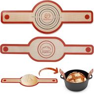 Silicone Bread Sling Oval and Round - Non-Stick & Easy Clean Reusable Oval Silicone Baking Mat for dutch oven. With Long Handles Sourdough Bread Baking mat tools supplier Liner,2 Brown Set