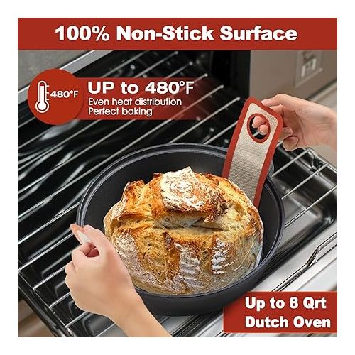  Silicone Bread Sling Oval and Round - Non-Stick & Easy Clean Reusable Oval Silicone Baking Mat for dutch oven. With Long Handles Sourdough Bread Baking mat tools supplier Liner,2 Brown Set