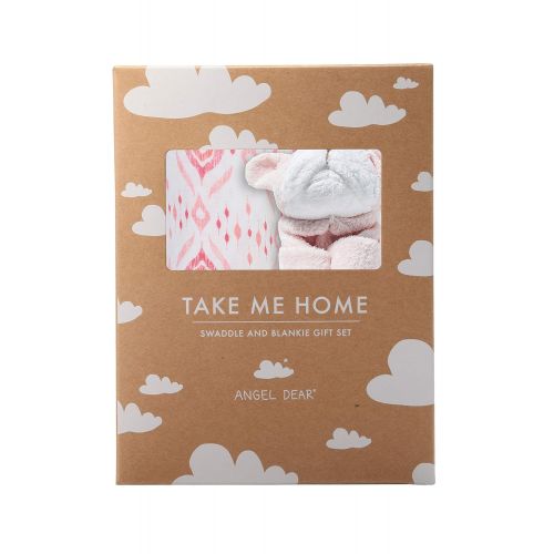  Angel Dear Swaddle and Blankie Gift Set, Pink Ikat with Pink Bulldog
