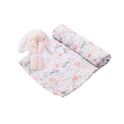  Angel Dear Swaddle and Blankie Gift Set, Bunny Damask with Pink Bunny