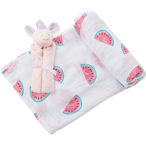  Angel Dear Swaddle and Blankie Gift Set, Watermelon with Unicorn