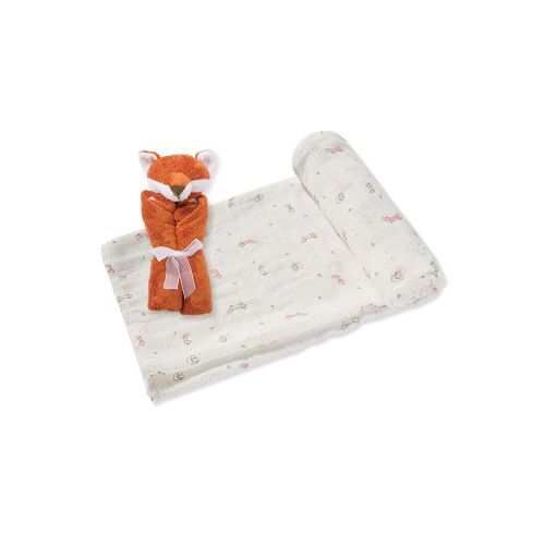  Angel Dear Swaddle and Blankie Gift Set, Ditsy Fox Pink with Fox