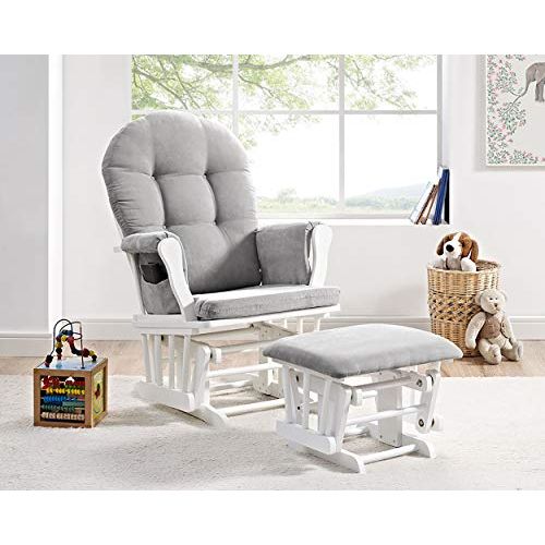  [아마존베스트]Angel Line Windsor Glider and Ottoman, White with Gray Cushion