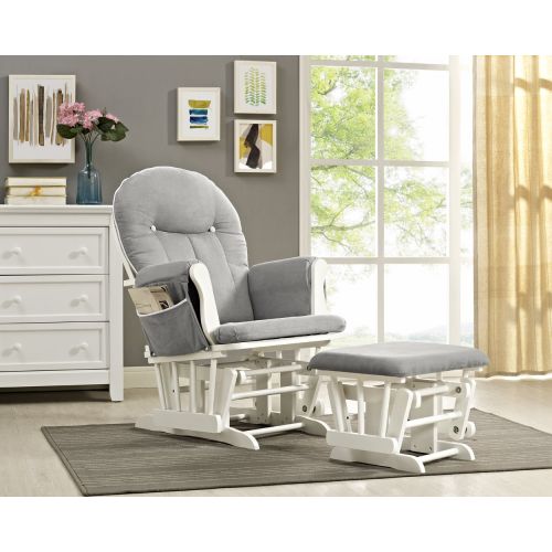  Angel Line Celine Glider and Ottoman, WhiteGray Cushion with White Piping