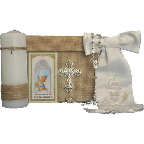  Angel Threads Boutique All in One Holy First Communion Boy 6 Piece Giftset Keepsake ENGLISH in SILVER