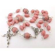 AngelRosaries Anglican Prayer Beads - Soft Coral Pink Unbreakable Wire Wrapped Protestant Anglican Rosary - Episcopal Rosary Prayer Beads - Christian Gift