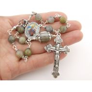 /AngelRosaries Car Rosary - Agate & Labradorite Saint Christopher Patron Saint of Travelers Auto Rosary One Decade Unbreakable Rosary Beads - Catholic Gift