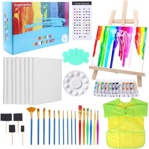  [아마존베스트]Painting Kits for Kids, Angela&Alex Easel Art Set 45 Pcs Acrylic Paint Set for Kids Paint, Tabletop Easel, Paint Brushes Canvas, Painting Pad, Color Mixing Chart Art Supplies Gift