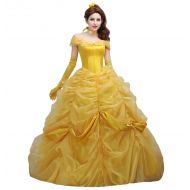 Angelaicos Womens Lace Yellow Princess Costume Long Dress Bride Ball Gown